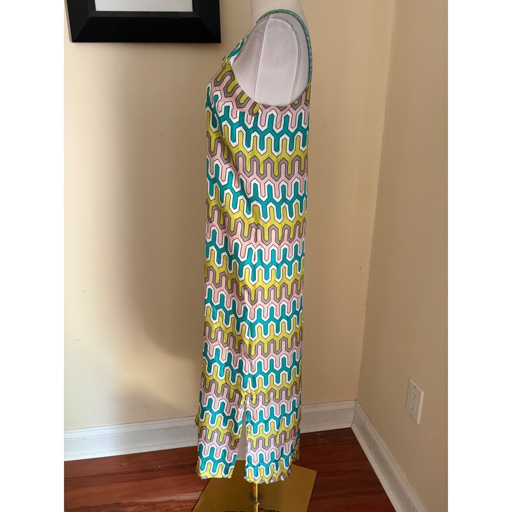 Vilagallo Silk Maxi Slip Dress Geometric Print Multi Color Braided Straps 36 - Picture 6 of 8